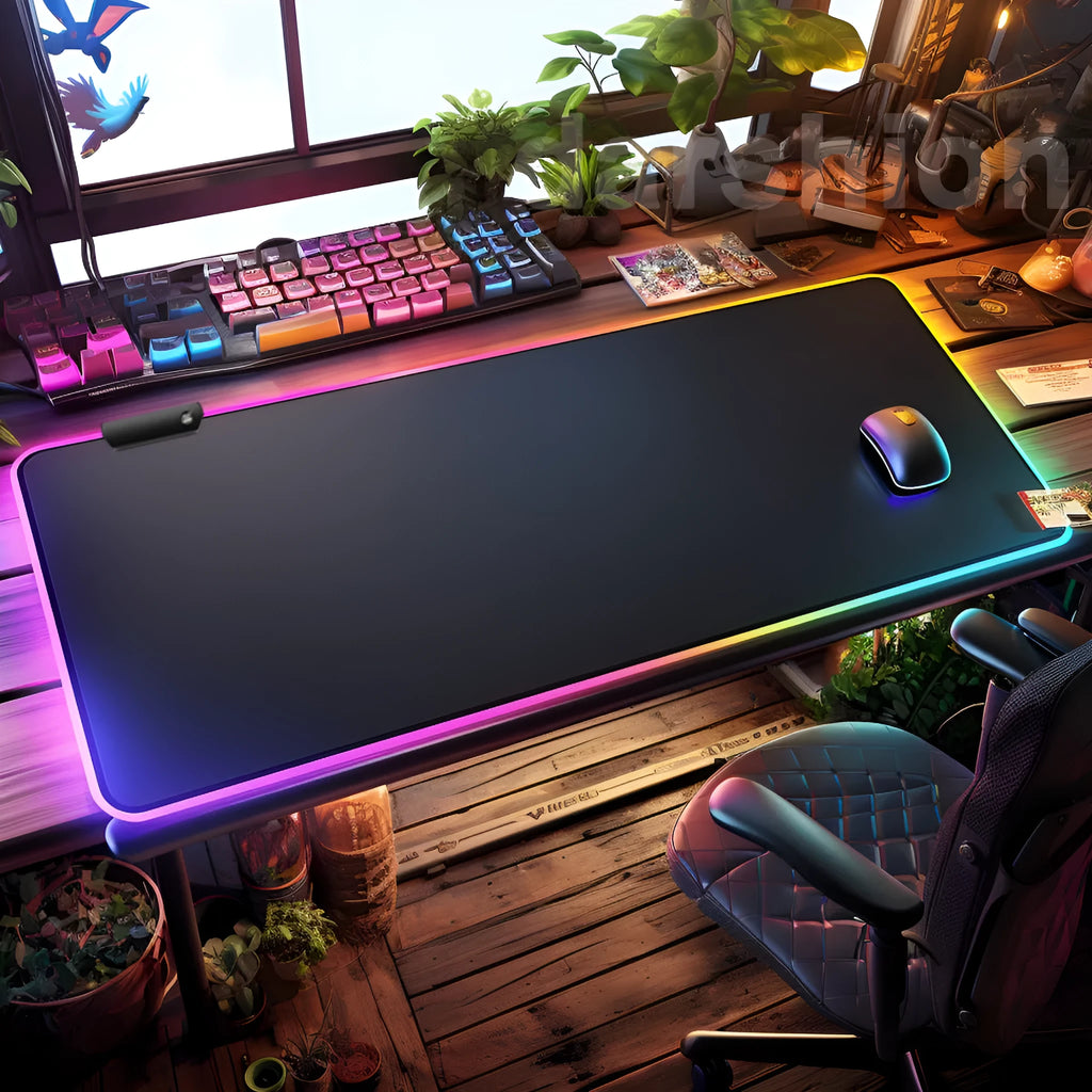 Luminous RGB mouse pad with non-slip rubber fabric base in multiple sizes