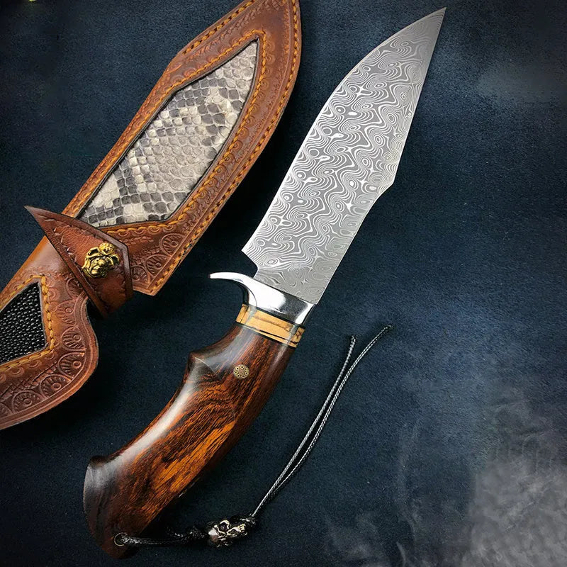 Folding forging knife with 9.8cm blade, 440C steel handle, mammoth tooth ivory, and American sand iron wood