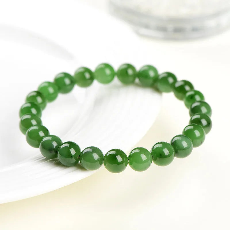 Natural jasper bead bracelet handcrafted from Hetian jade with polished stones