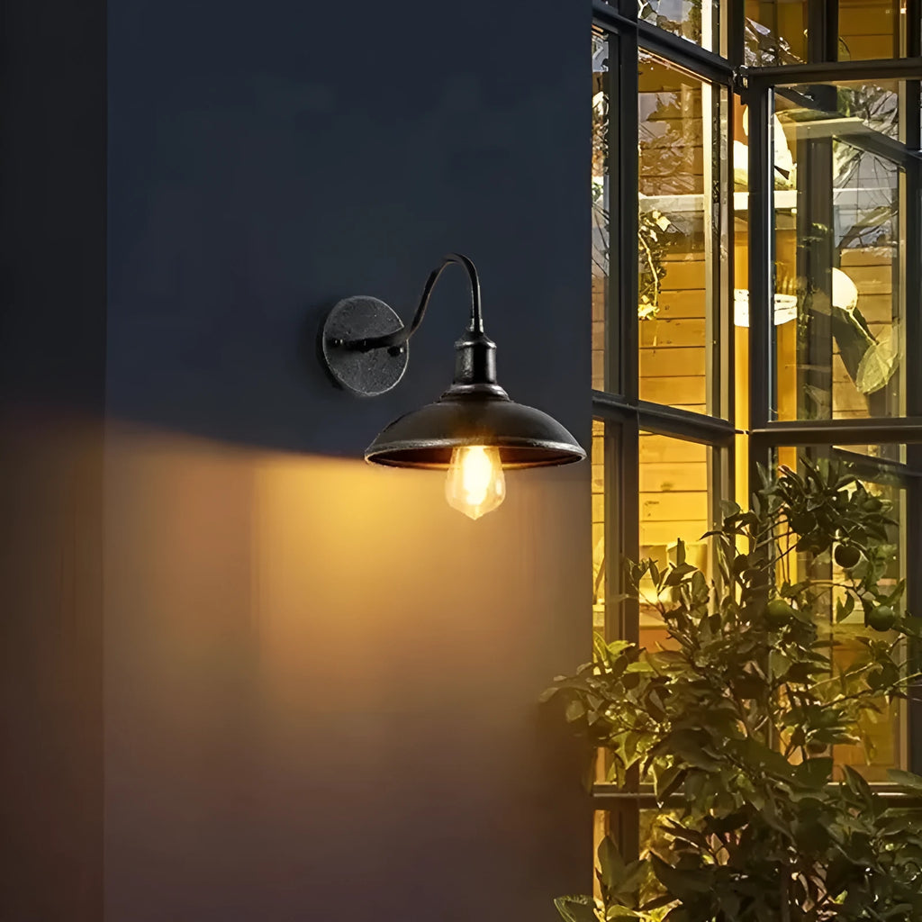 Retro villa courtyard wall lamp in copper finish with right angle mounting