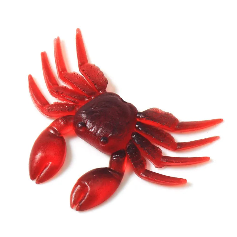 PVC soft crab fishing lure measuring 8cm in brown and red colour variations