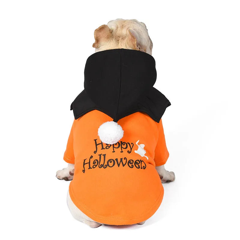 Black and orange Halloween dog sweater with matching shawl two-piece cotton set