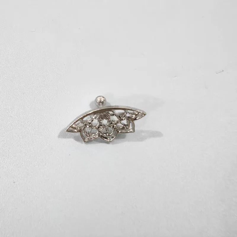 Spider web design metal stud earrings in gold or silver electroplated finish.