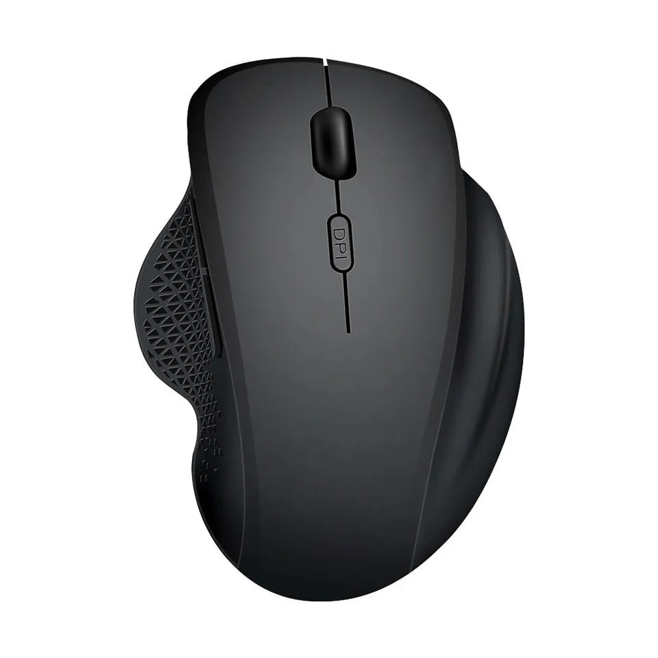 Wireless rechargeable laptop mouse in black or grey with USB charging cable