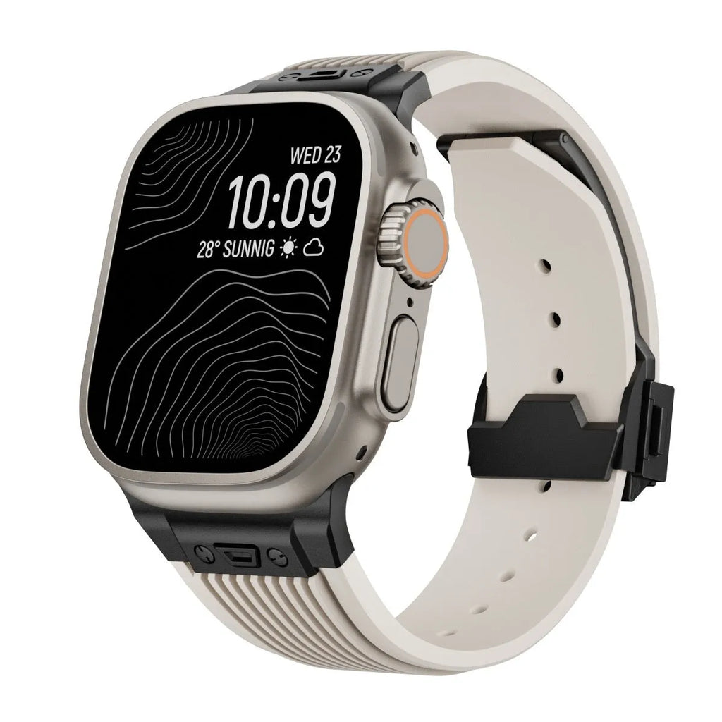 Silicone watch strap for Apple Watch in black with minimalist design for 42/44/45/49mm case