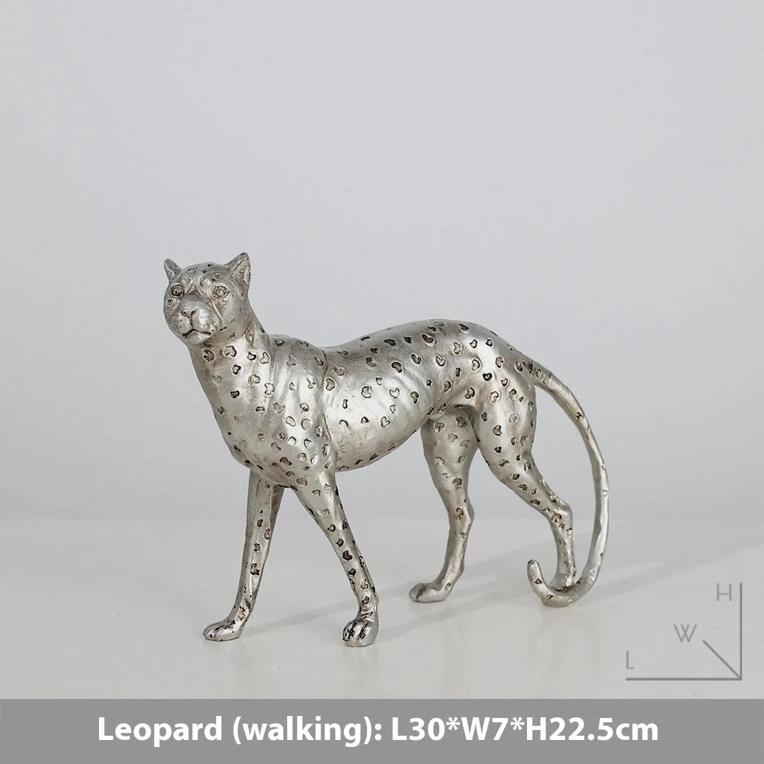 Leopard resin ornament in American leopard colour, available as large statue, small statue, or walking posture design