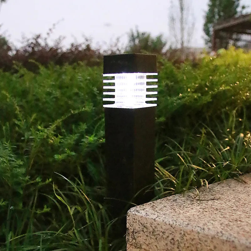 Square white solar ground lamp for garden pathway lighting
