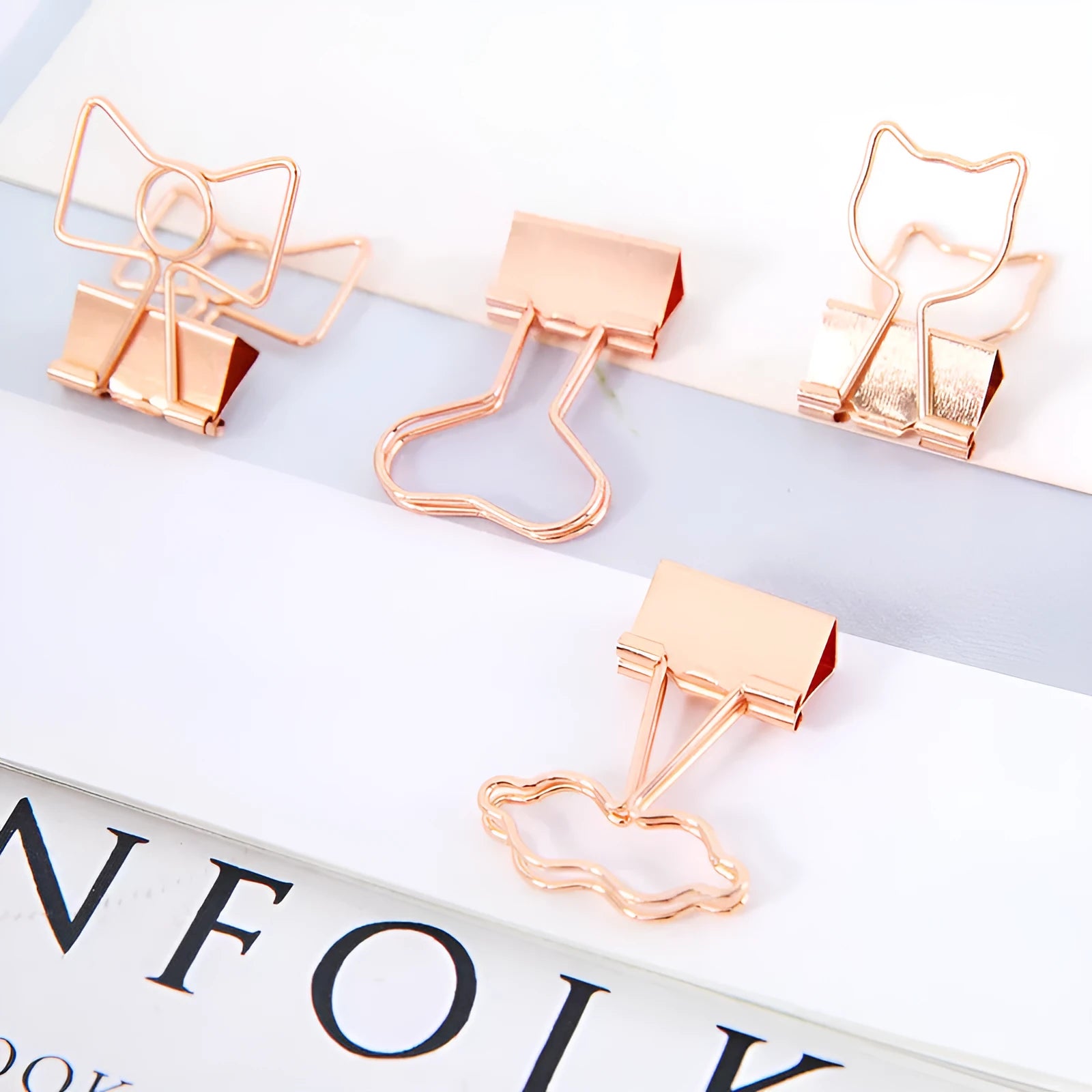 Gold decorative office clip with charm options including bow cactus cat flamingo love clouds designs