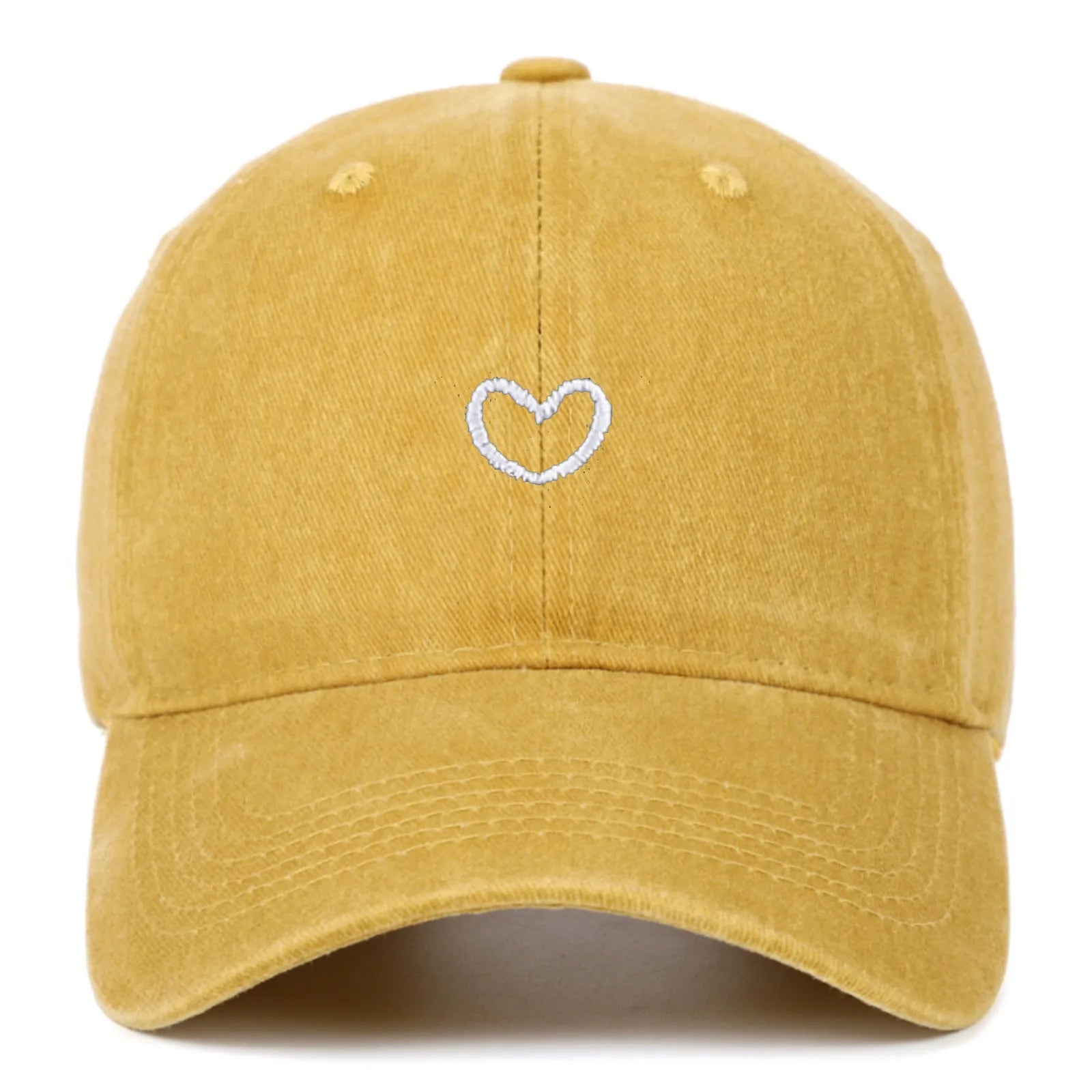 Cotton baseball cap with embroidered love heart design in adjustable size