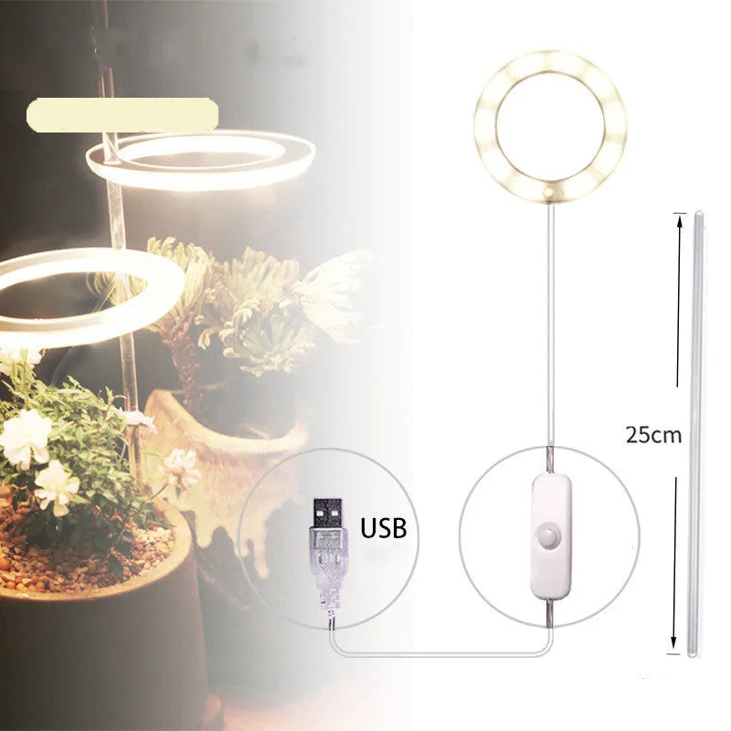 USB LED plant grow light with acrylic stick showing pink/white or yellow colour options