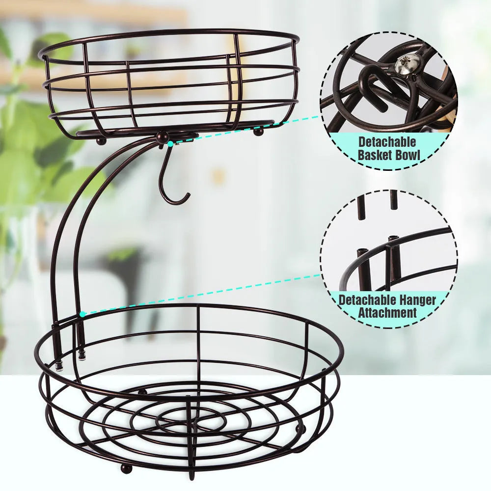 Black and gold double-layer wrought iron fruit and vegetable storage basket