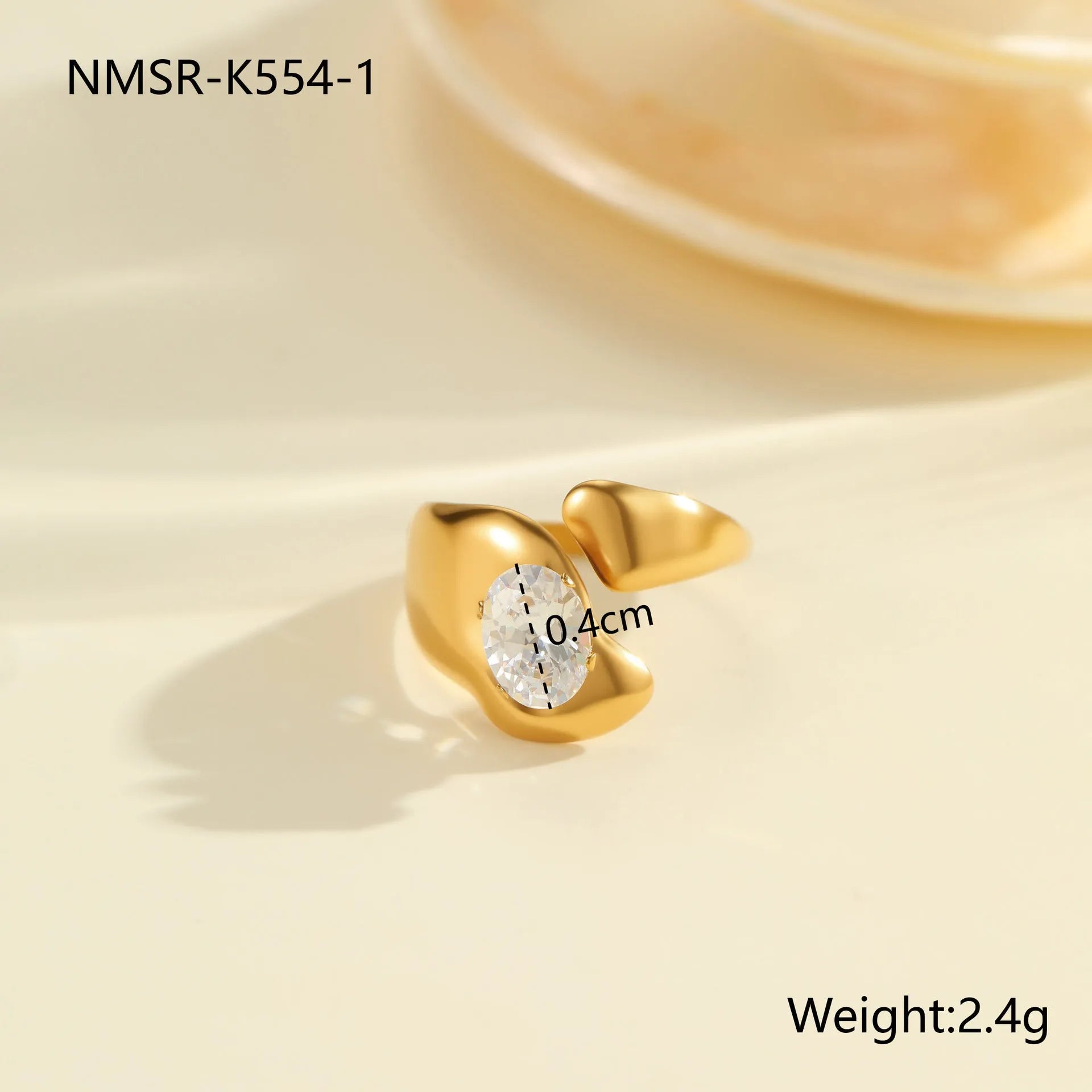 Geometric stainless steel women's ring with adjustable open mouth design and zircon details