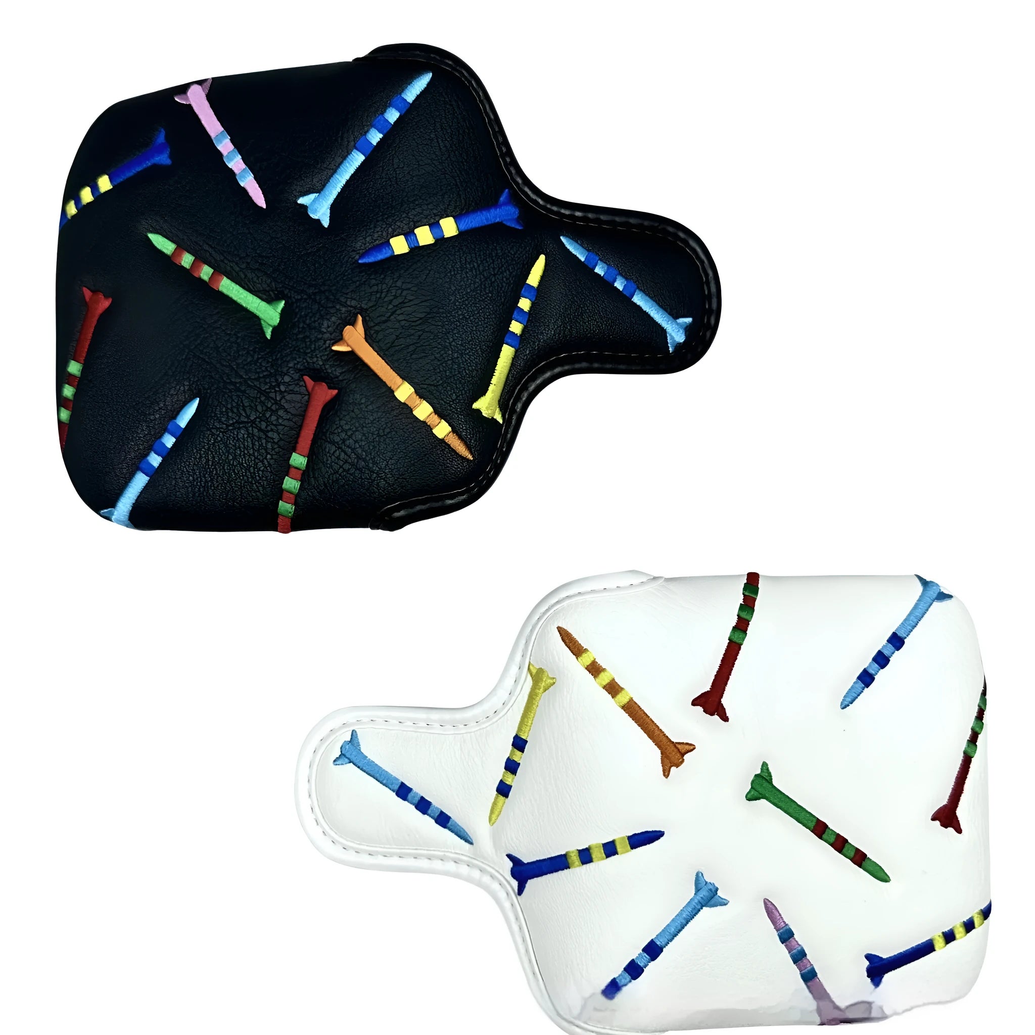 Rocket pattern square putter protective sleeve in black and white PU leather for golf club storage