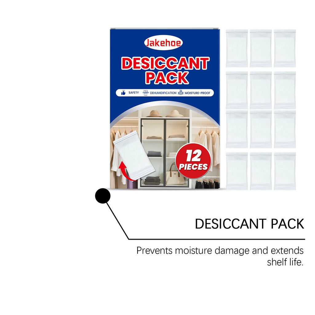 Pack of 12 anti-odor desiccants for household moisture control containing calcium chloride and wood pulp