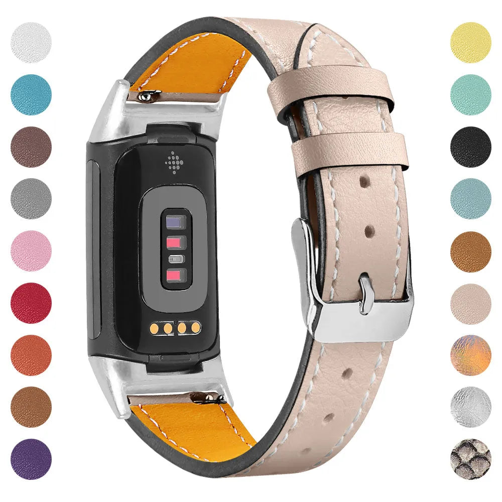 Genuine cowhide leather replacement strap for Fitbit Charge 5 and Charge 6 smart watches