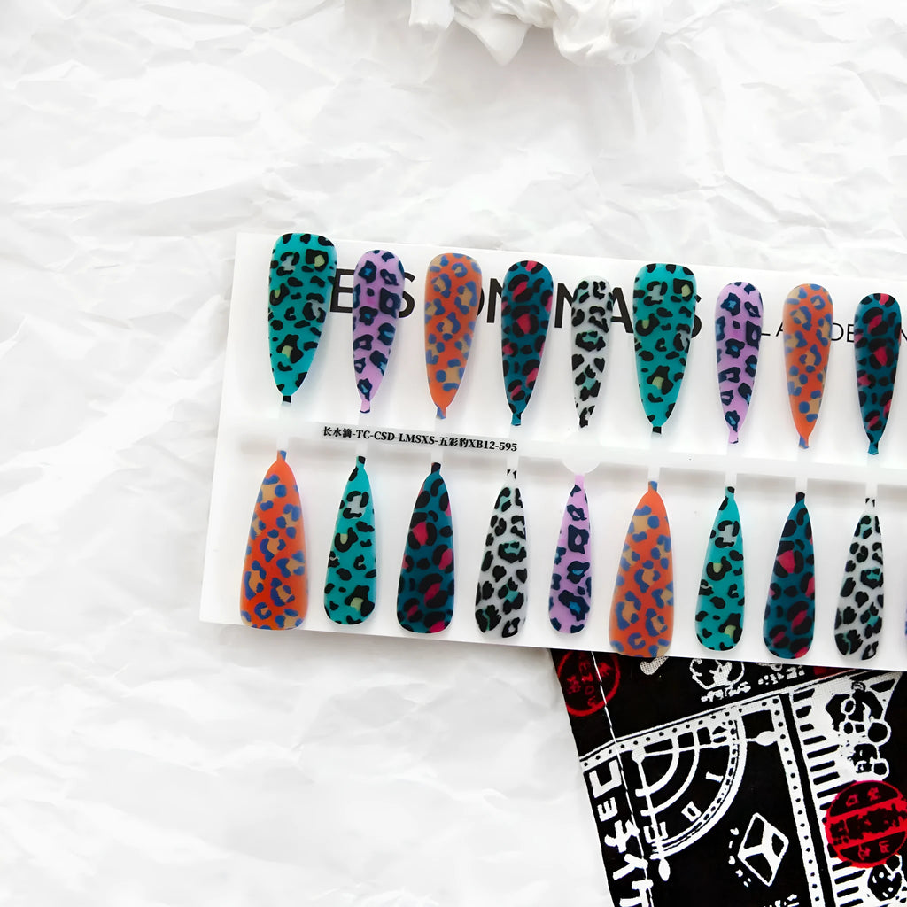 Creative Ripple French Leopard Print Armor nail stickers in colourful leopard pattern with ultra-thin seamless finish