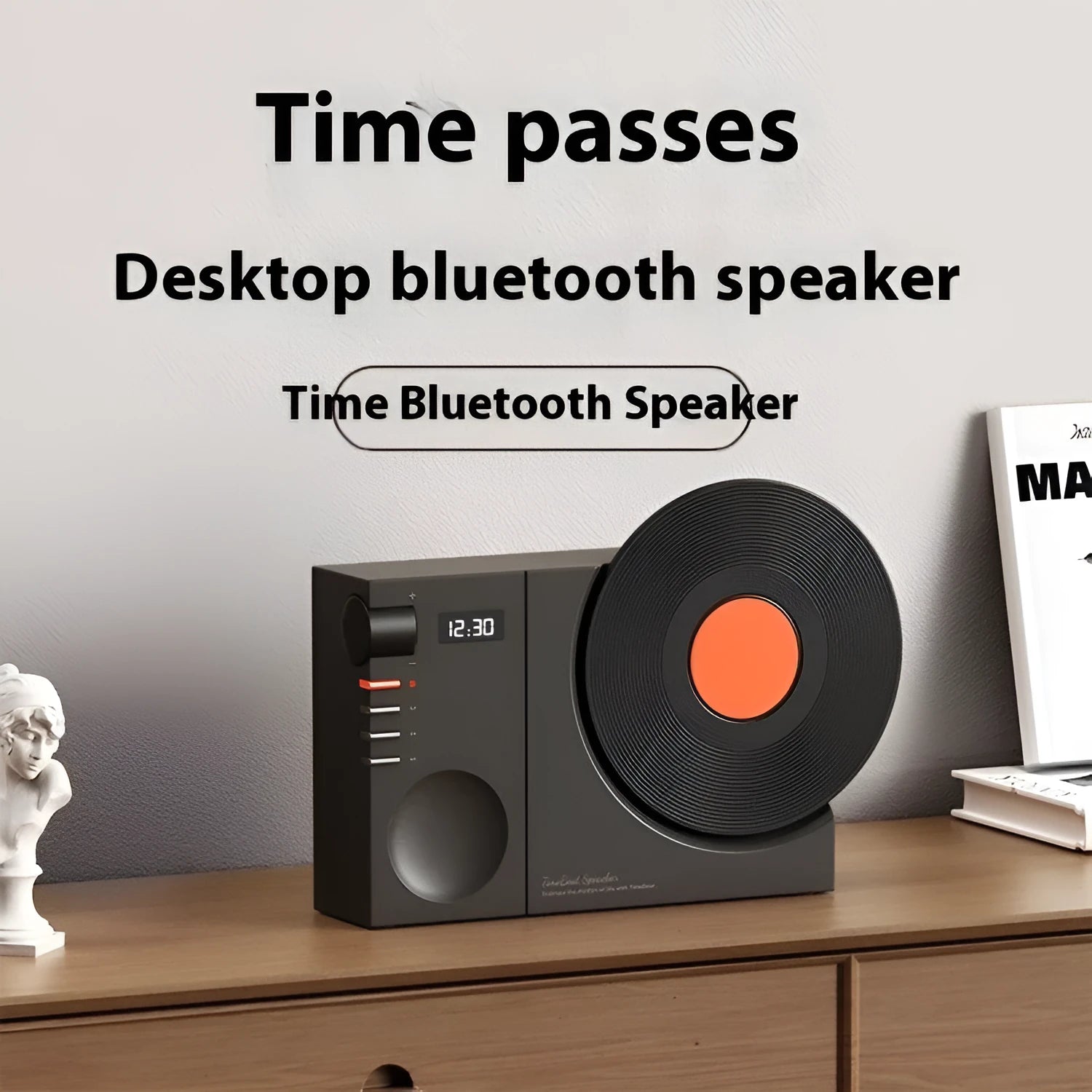 Mini Bluetooth portable speaker in Obsidian Black colour showing compact design with control buttons and card slot