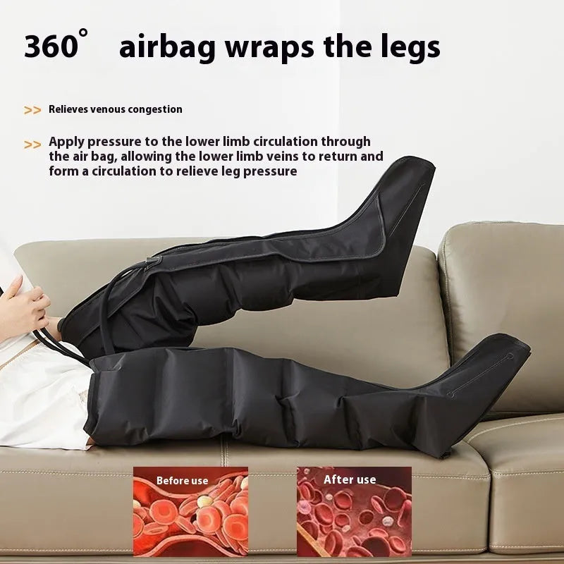 Black air wave leg massage boots fully wrapped calf and foot massager with touch control panel