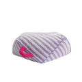 Striped soft velvet dog bed with removable cover in orange, purple, and yellow colour options