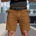 Men's solid colour straight-cut elastic fifth pants in light grey on a hanger.