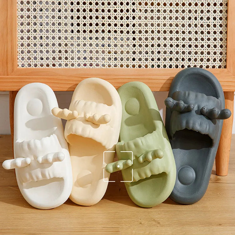 Women's deer horn design flip flop slippers in EVA material, shown in light yellow colour.