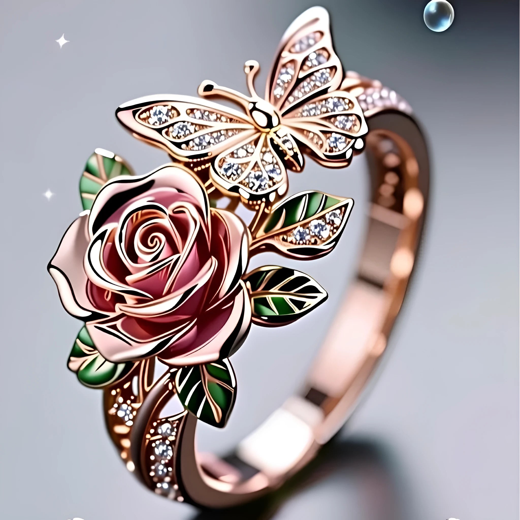 Adjustable butterfly oil drip fairy style necklace ring with colourful alloy surface and floral insect motifs