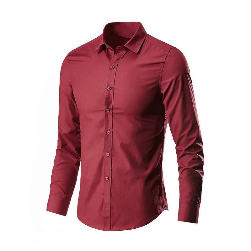 Loose fit long sleeve linen shirt shown in multiple colour options.