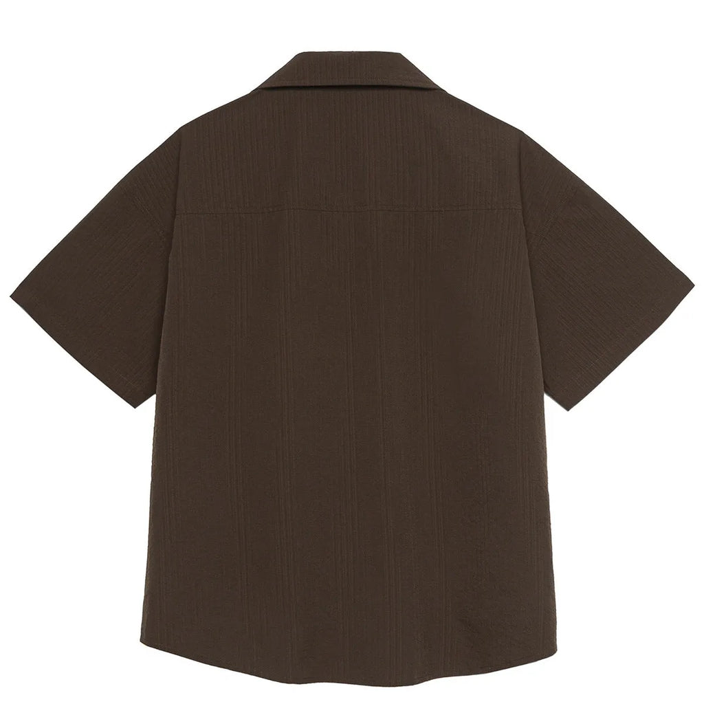 Brown striped waterproof quick-drying Cuban collar short sleeve outdoor shirt