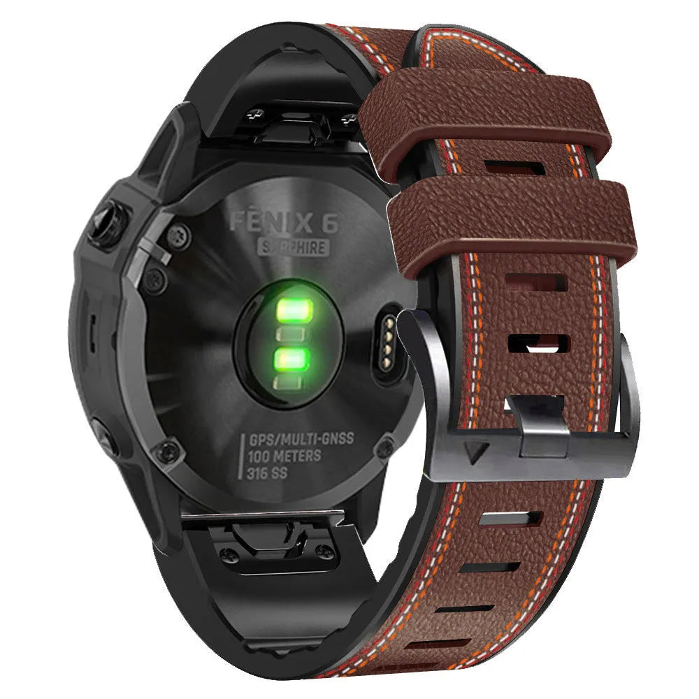 Silicone leather quick release watchband compatible with Garmin Fenix smartwatches