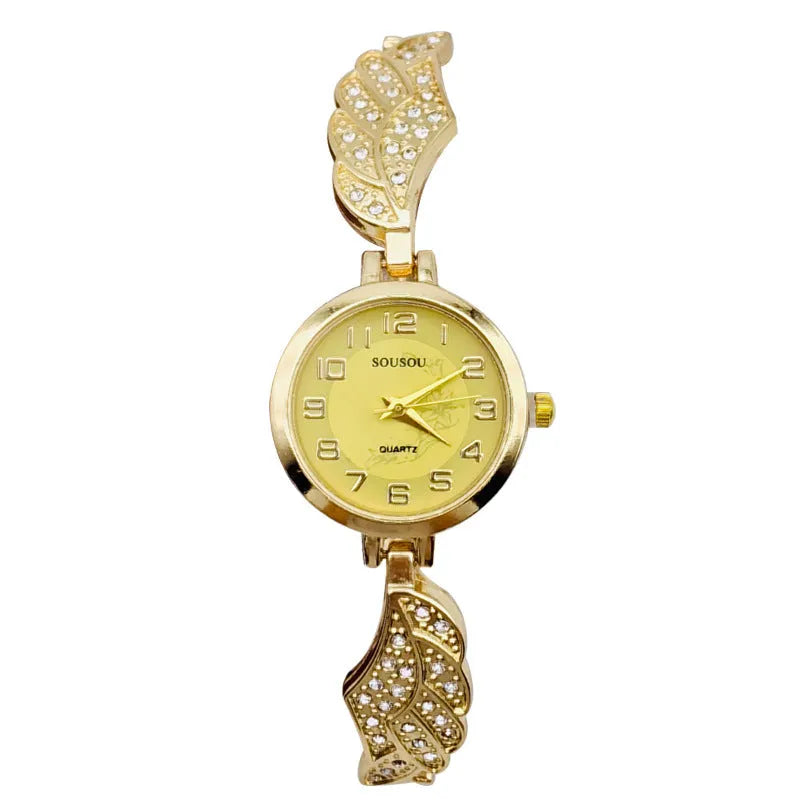 Stainless steel ladies watch with round dial on metal strap with Vachette clasp