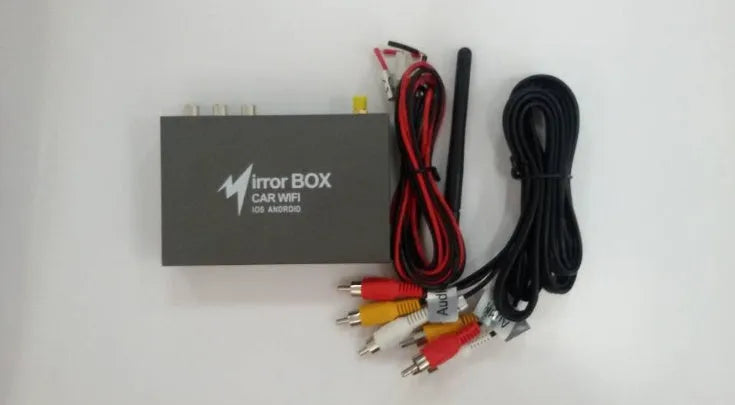 Black Car Mirror Link Box Wi-Fi AV converter with power cable, antenna and AV cable for screen mirroring