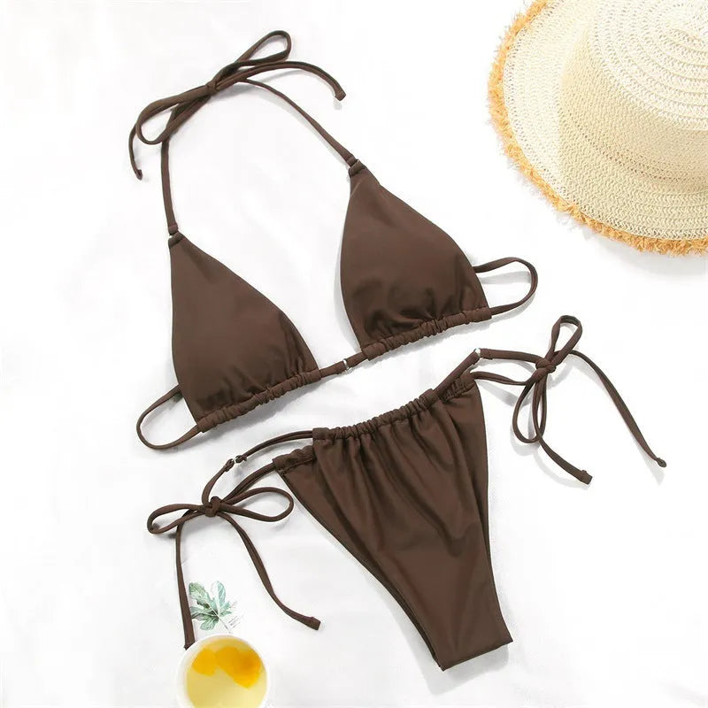 Women's polka dot print bikini swimsuit with split style design in multiple colour variations