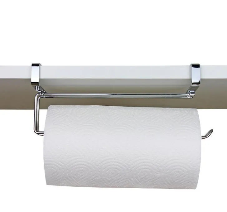 Silver stainless steel cabinet door back hanging paper towel rack