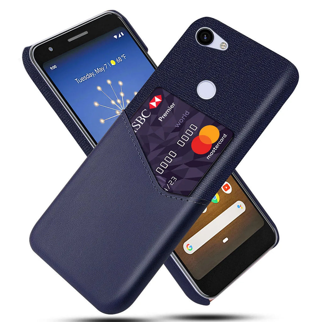 A black leather Google Pixel mobile phone case showing a plain back cover design.