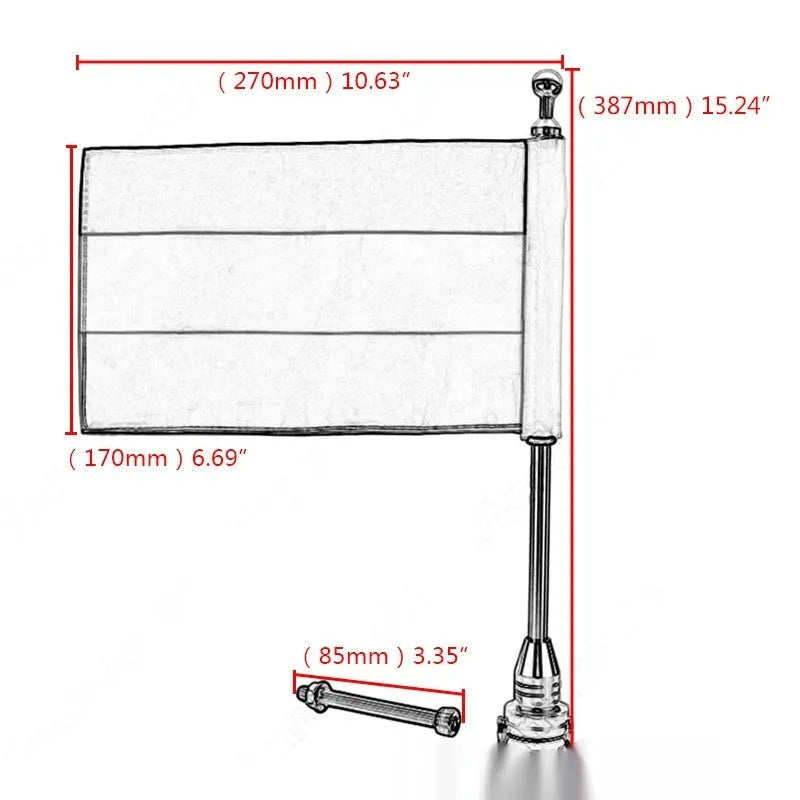 Tail box flagpole for vehicle luggage rack mounting in black or silver electroplated finish