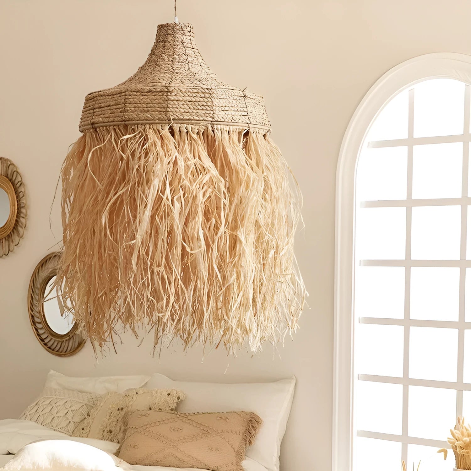 Retro Southeast Asian style restaurant chandelier with woven wild vetch and willow construction, 50cm diameter