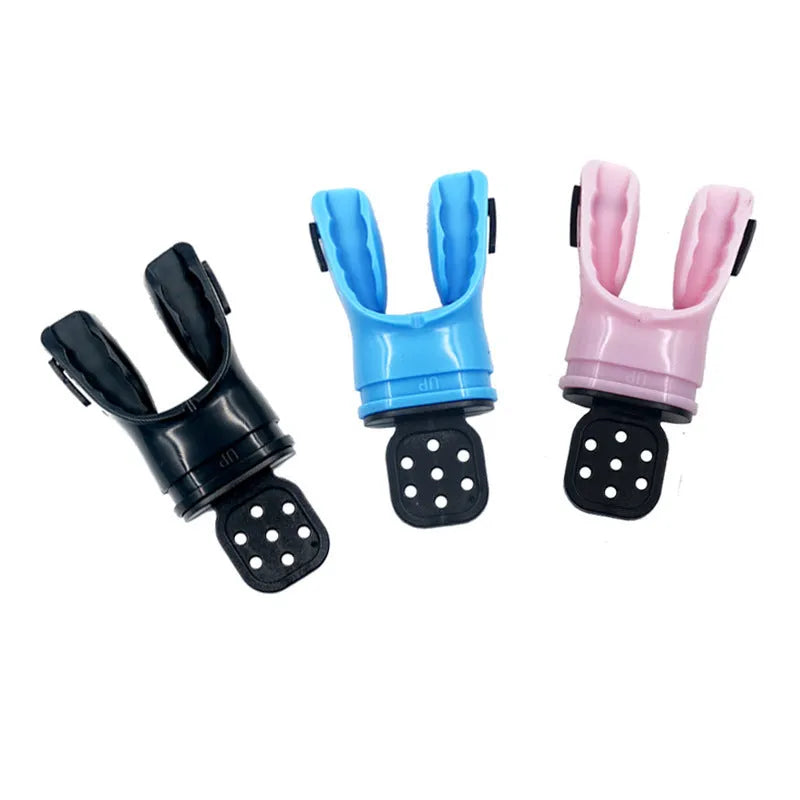 Plastic free edible silicone diving mouthpiece in multiple colours showing 110mm length.