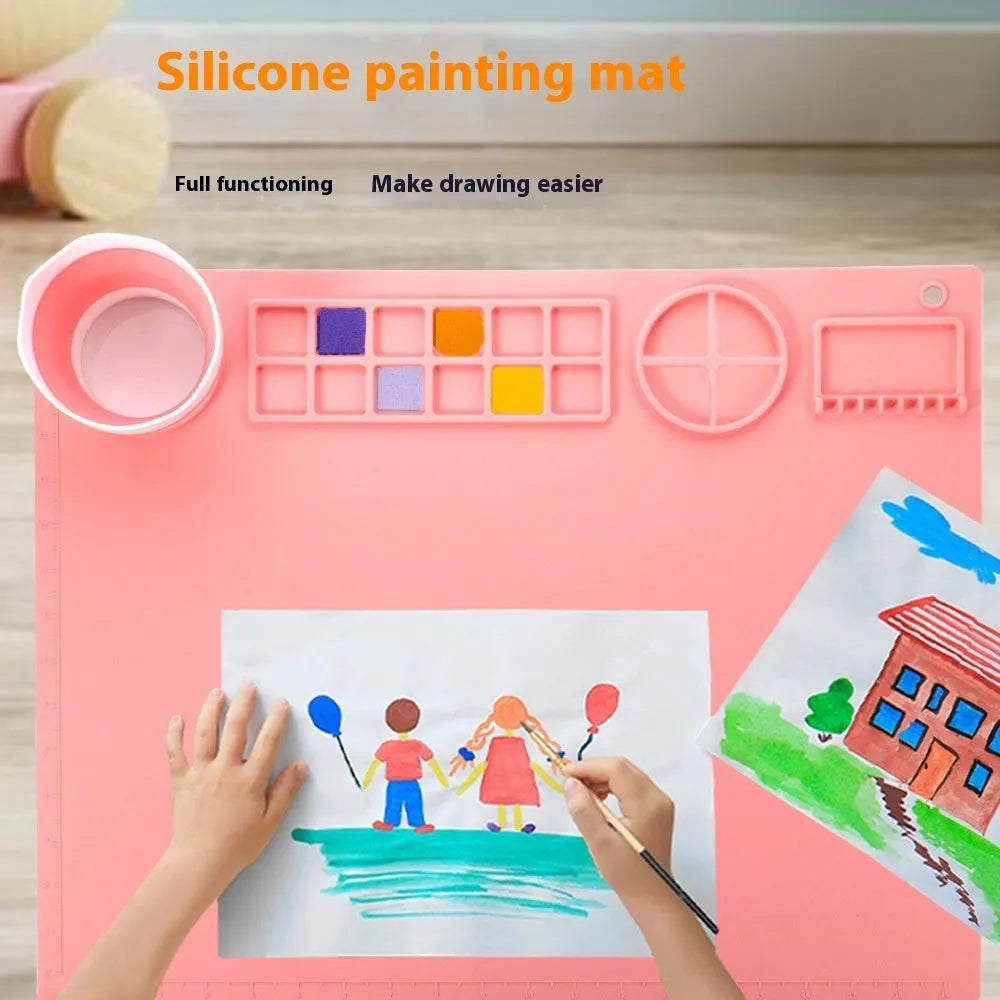 Light blue silicone painting mat with graffiti drawing board measuring 50x40cm