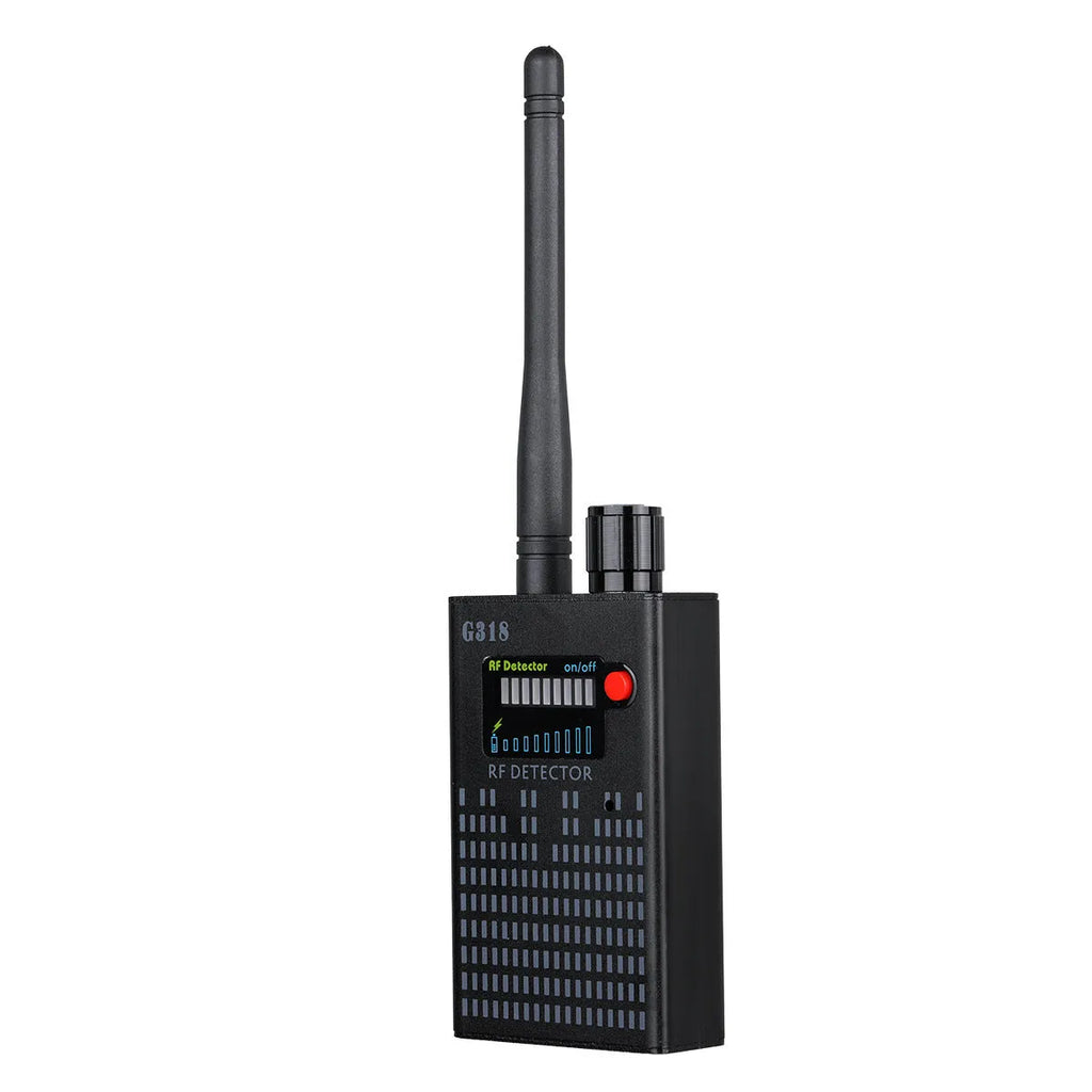 Black G318 aluminium bug detector for hidden camera scanning in public venues
