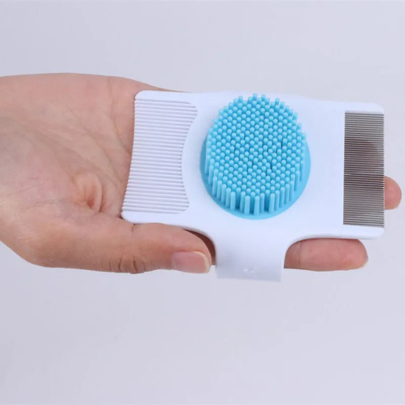 Blue multifunctional pet comb grooming tool with floating teeth for hair removal and massage function