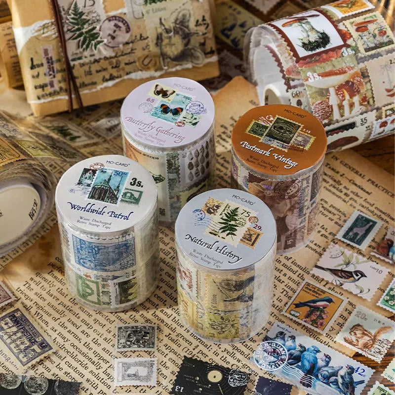 Retro DIY journal decoration coated paper stamp roll showing 55mm width and continuous pattern design