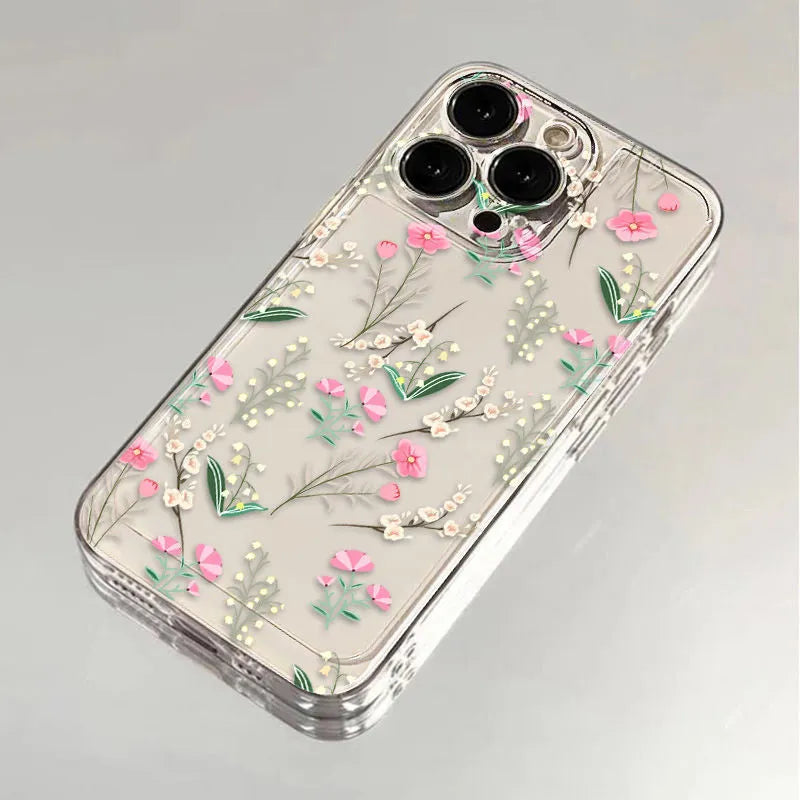 Small floral silicone phone case for iPhone 11-16 series, transparent, with shockproof and anti-fingerprint TPU material