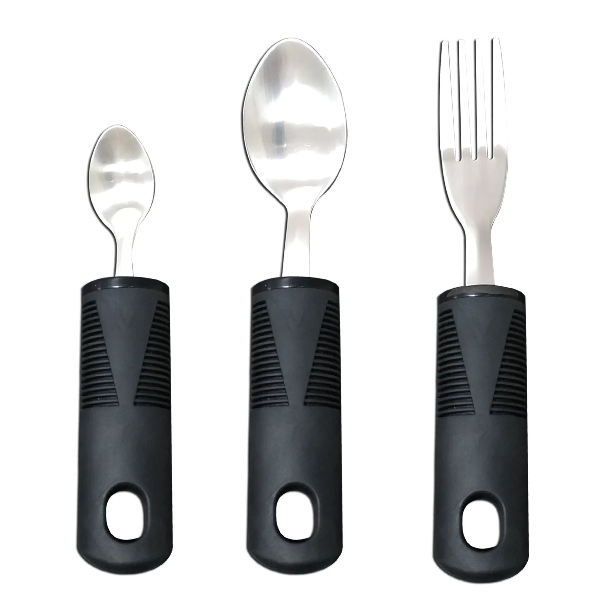 Stainless steel adaptive eating utensils with rubber anti-shake handles for elderly dining assistance