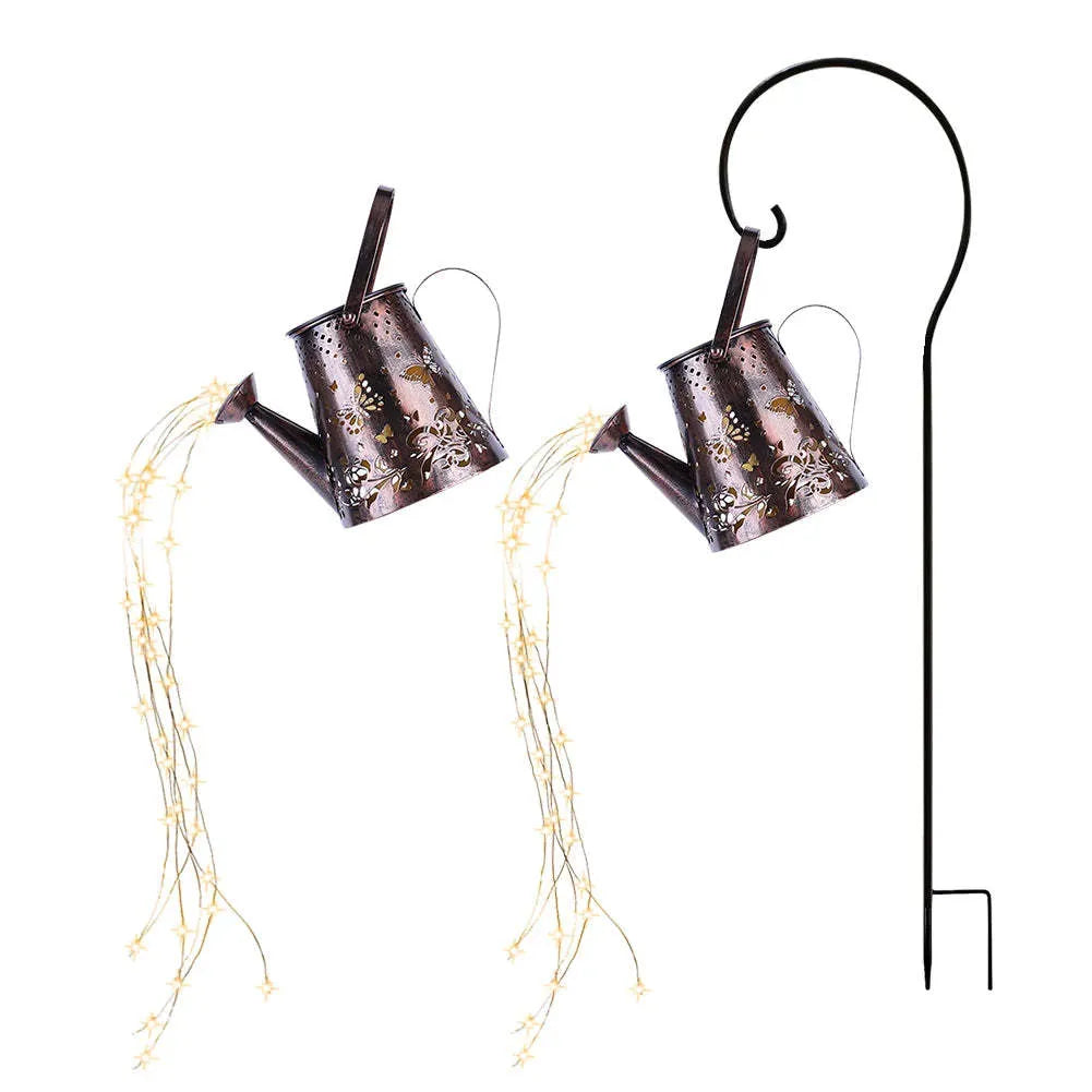 Butterfly pattern solar garden lamp with tapered iron construction and warm white LED lighting