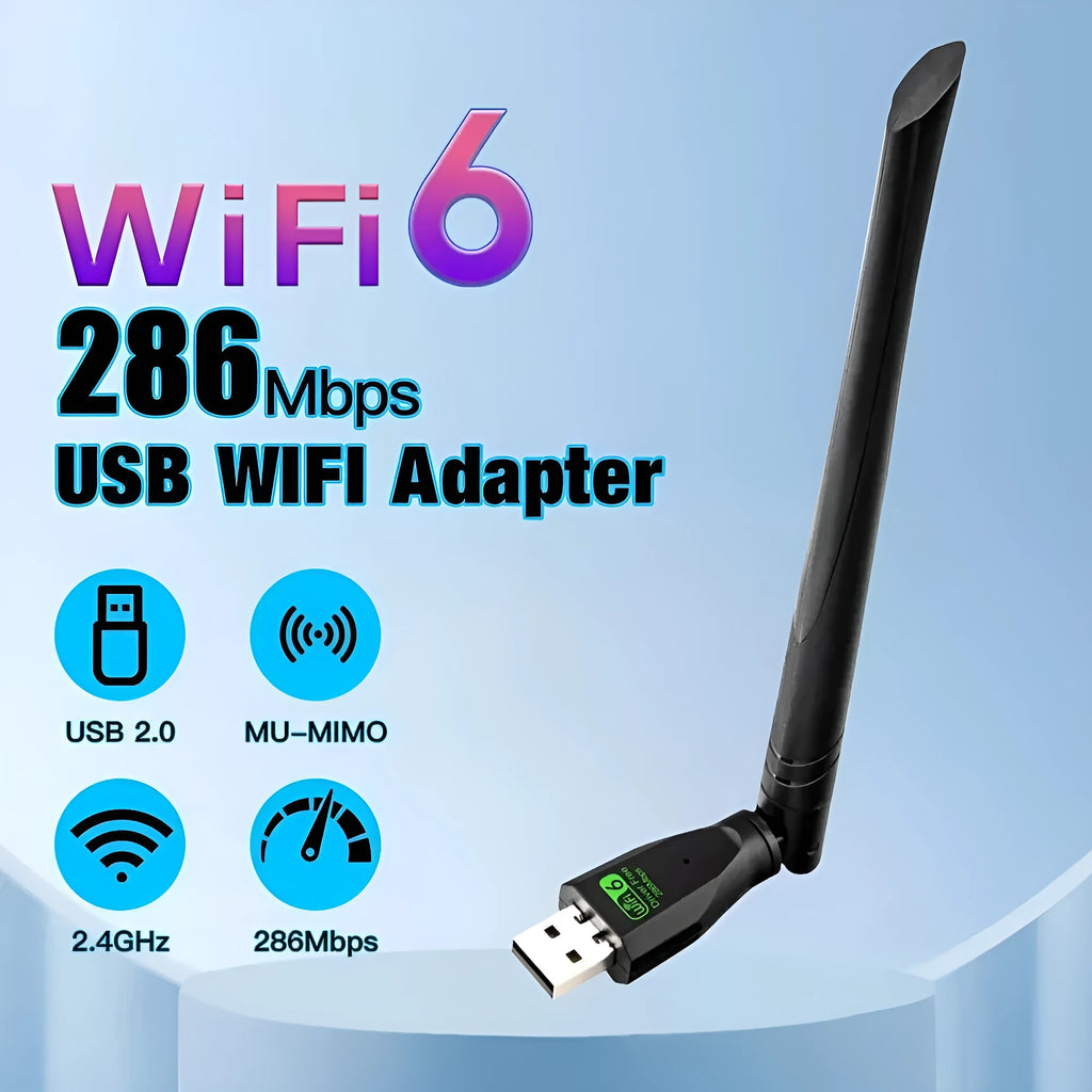 Black USB wireless network card with WiFi6 support for desktop and laptop computers