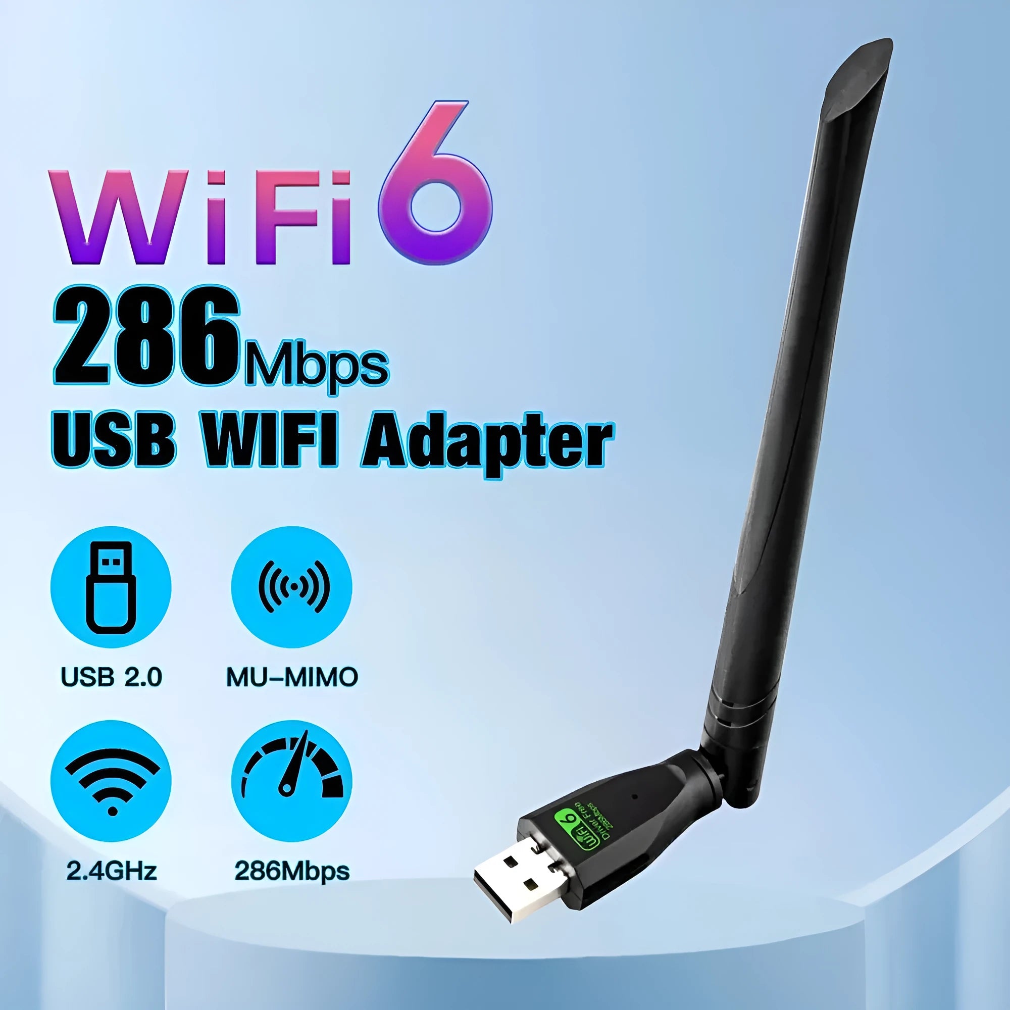 Black USB wireless network card with WiFi6 support for desktop and laptop computers