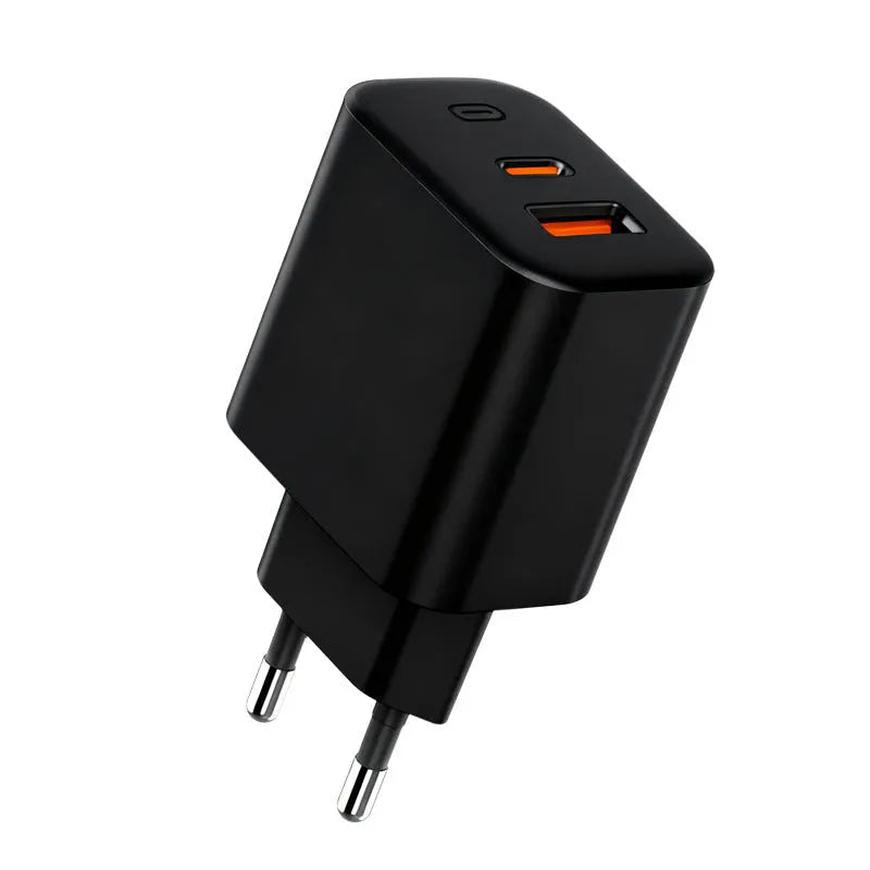 35W European standard multi-port USB charger in black with Type-C and USB-A ports on a white background