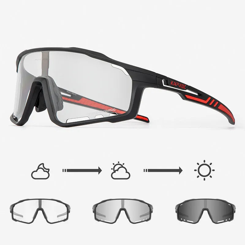 TR90 photochromic cycling sports goggles with a semi-rimless frame in one of 14 available colours.