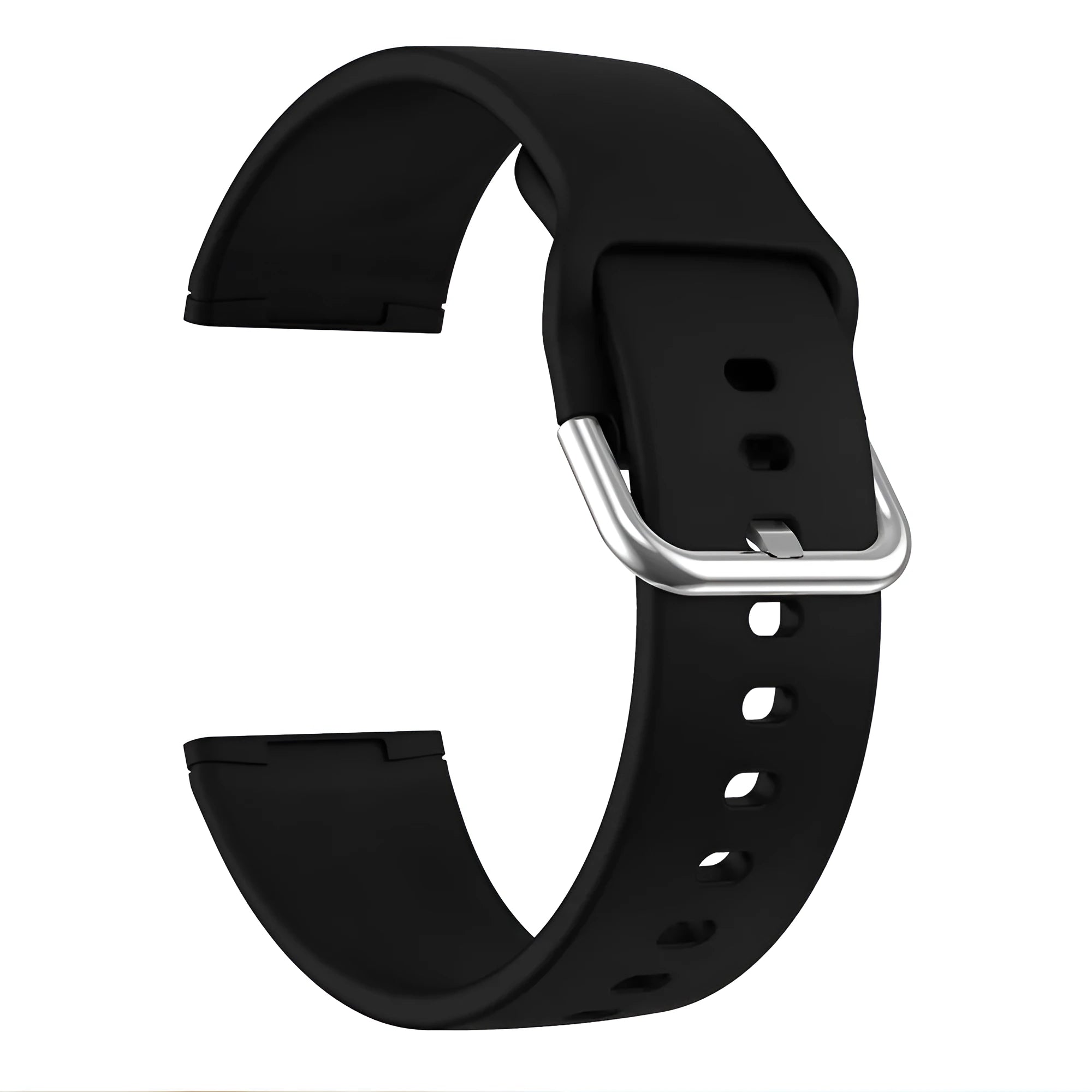 Silicone replacement strap with silver buckle for Fitbit Versa 3 and Sense 2 in multiple solid colour options.