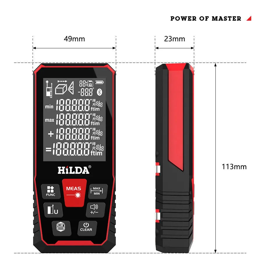 Laser rangefinder device for measuring building and room distances up to 120 metres